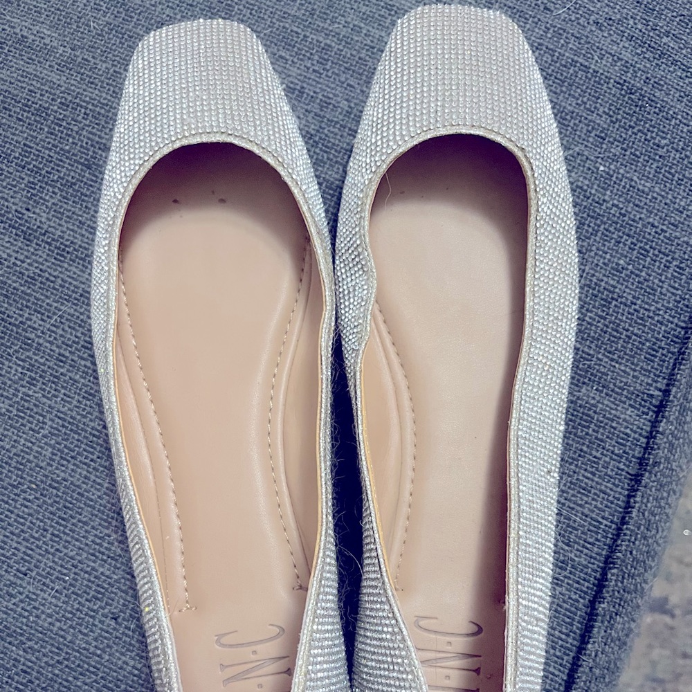 INC sequined silver flats size 9